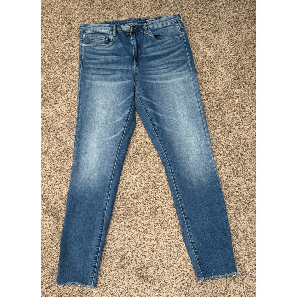 BLANK NYC The Reade Crop Skinny Jean SIZE 31 Distressed Raw Hem MID RISE STRETCH